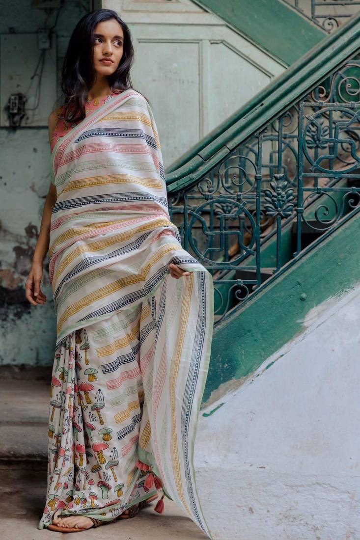 Digital Print Muslin Chanderi Saree Luxurious Muslin Chanderi Saree with Intricate Design