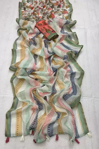 Digital Print Muslin Chanderi Saree Luxurious Muslin Chanderi Saree with Intricate Design