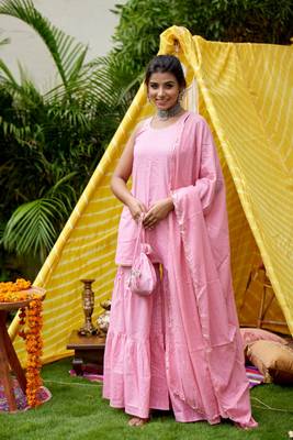 Pink zari short kurta garara (set of 3) 1