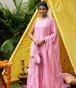 Pink zari short kurta garara (set of 3)