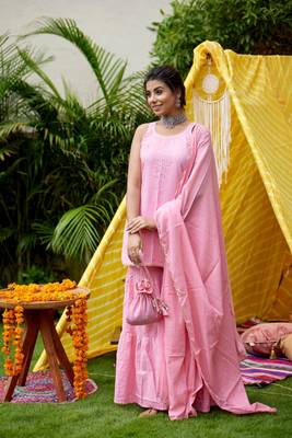Pink zari short kurta garara (set of 3) 2