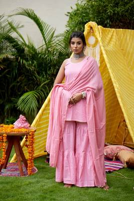 Pink zari short kurta garara (set of 3) 3