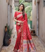 Maroon wevon pallu border designer,bandhej printed dola silk saree with blouse piece