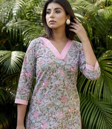 Pink grey floral kurta dupatta set (set of 3)
