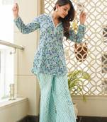 Sky blue cotton short kurta & palazzo set