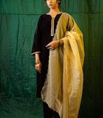 Brown velvet kurta set - (set of 3)