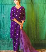 Purple embroidered velvet kurta set