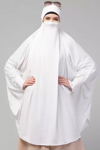 Ready to Wear tie at back smoking at wrist with Naqab instant Khimer Prayer hijab For Hajj and Umrah