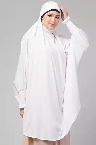 Ready to Wear tie at back smoking at wrist with Naqab instant Khimer Prayer hijab For Hajj and Umrah