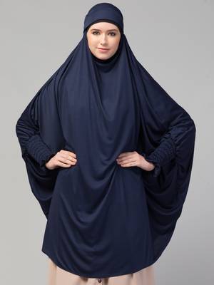 Ready to Wear tie at back smoking at wrist with Naqab instant Khimer Prayer hijab For Hajj and Umrah 1