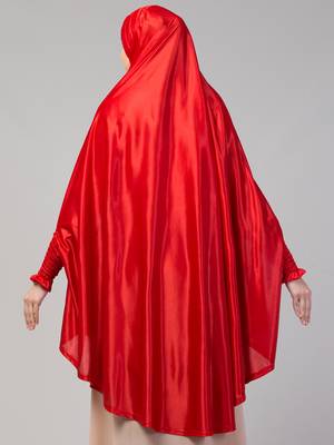 nazneen knee-length jilbab cum khimar hijab - stretchable knit, red, full sleeve 2