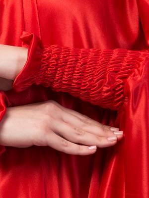 nazneen knee-length jilbab cum khimar hijab - stretchable knit, red, full sleeve 3