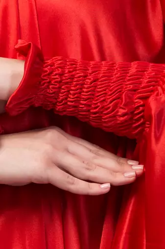 nazneen knee-length jilbab cum khimar hijab - stretchable knit, red, full sleeve