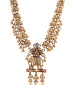 Matte gold plated multi color long south indian maa lakshmi temple jewelry set