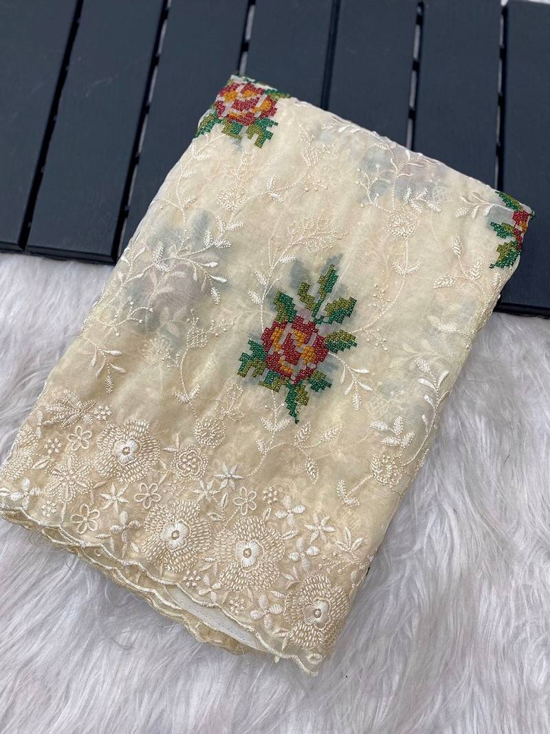 Beautiful Work All Over Saree With Cutowork And Embroidory Saree