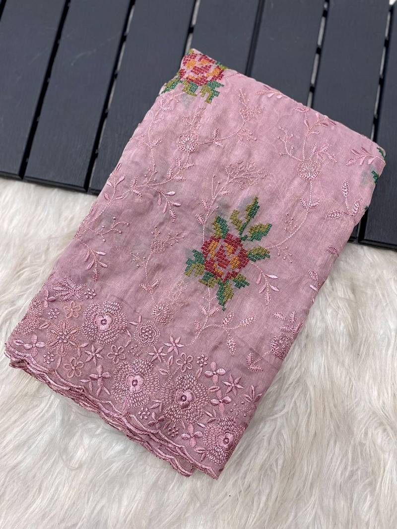 Beautiful Work All Over Saree With Cutowork And Embroidory Saree