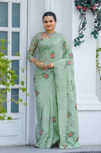 Beautiful Work All Over Saree With Cutowork And Embroidory Saree