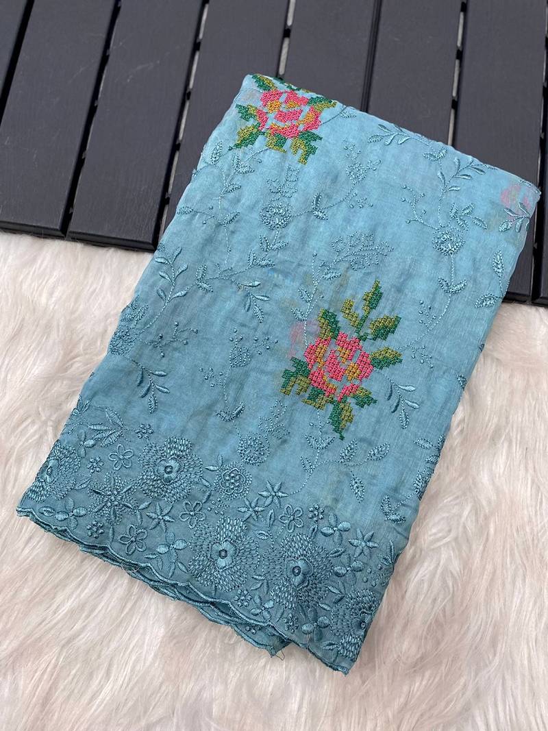 Beautiful Work All Over Saree With Cutowork And Embroidory Saree