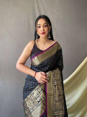Beautiful Soft Silk Saree Is Having Checks Silver And Gold Zari Saree 2