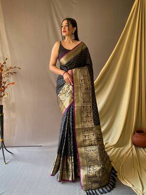 Beautiful Soft Silk Saree Is Having Checks Silver And Gold Zari Saree 3