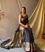 Beautiful Soft Silk Saree Is Having Checks Silver And Gold Zari Saree