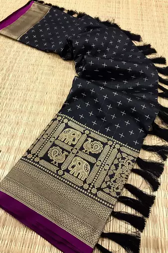 Beautiful Soft Silk Saree Is Having Checks Silver And Gold Zari Saree