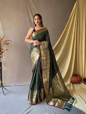 Beautiful Soft Silk Saree Is Having Checks Silver And Gold Zari Saree 3