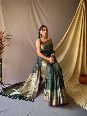 Beautiful Soft Silk Saree Is Having Checks Silver And Gold Zari Saree 1