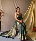 Beautiful Soft Silk Saree Is Having Checks Silver And Gold Zari Saree