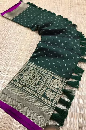 Beautiful Soft Silk Saree Is Having Checks Silver And Gold Zari Saree