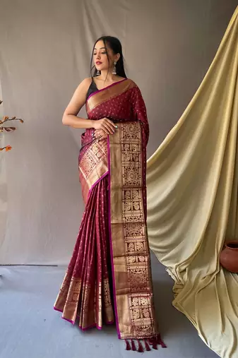 Beautiful Soft Silk Saree Is Having Checks Silver And Gold Zari Saree