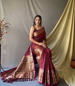 Beautiful Soft Silk Saree Is Having Checks Silver And Gold Zari Saree