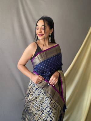 Beautiful Soft Silk Saree Is Having Checks Silver And Gold Zari Saree 2