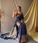 Beautiful Soft Silk Saree Is Having Checks Silver And Gold Zari Saree