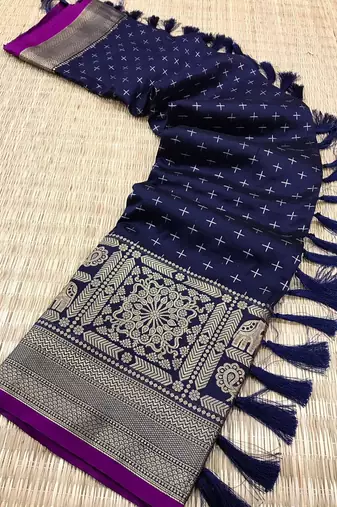Beautiful Soft Silk Saree Is Having Checks Silver And Gold Zari Saree