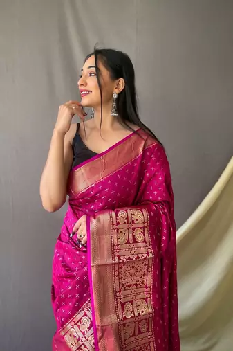 Beautiful Soft Silk Saree Is Having Checks Silver And Gold Zari Saree