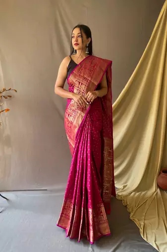 Beautiful Soft Silk Saree Is Having Checks Silver And Gold Zari Saree