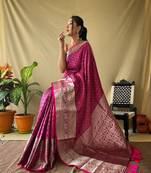 Beautiful Soft Silk Saree Is Having Checks Silver And Gold Zari Saree