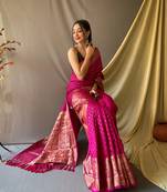 Beautiful Soft Silk Saree Is Having Checks Silver And Gold Zari Saree