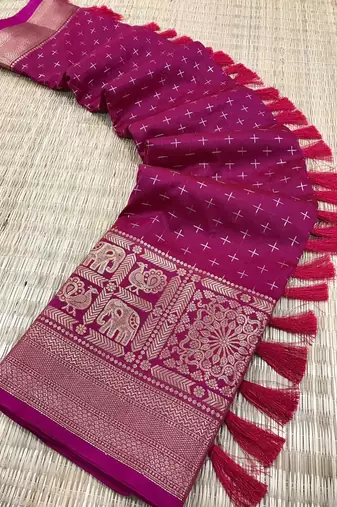 Beautiful Soft Silk Saree Is Having Checks Silver And Gold Zari Saree
