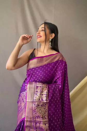 Beautiful Soft Silk Saree Is Having Checks Silver And Gold Zari Saree