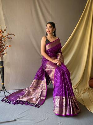 Beautiful Soft Silk Saree Is Having Checks Silver And Gold Zari Saree 1
