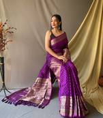 Beautiful Soft Silk Saree Is Having Checks Silver And Gold Zari Saree