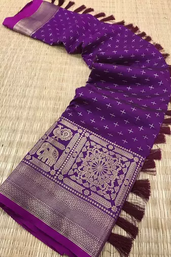 Beautiful Soft Silk Saree Is Having Checks Silver And Gold Zari Saree