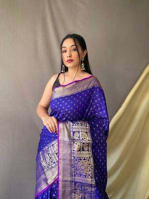 Beautiful Soft Silk Saree Is Having Checks Silver And Gold Zari Saree 3