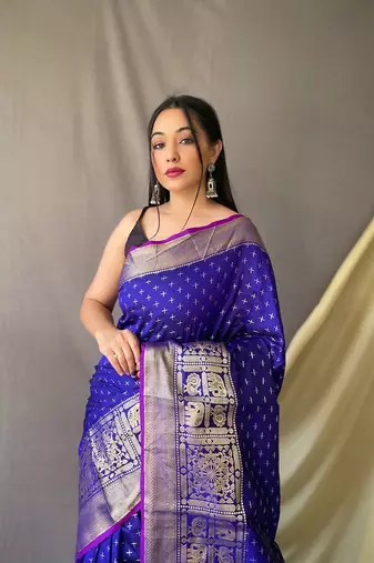 Beautiful Soft Silk Saree Is Having Checks Silver And Gold Zari Saree