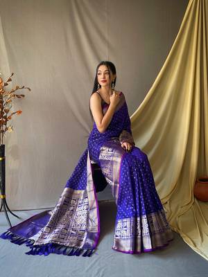 Beautiful Soft Silk Saree Is Having Checks Silver And Gold Zari Saree 4