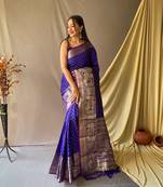 Beautiful Soft Silk Saree Is Having Checks Silver And Gold Zari Saree
