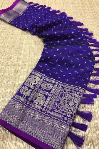 Beautiful Soft Silk Saree Is Having Checks Silver And Gold Zari Saree
