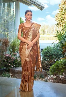 Mustard simmer silk zari weaving saree 1
